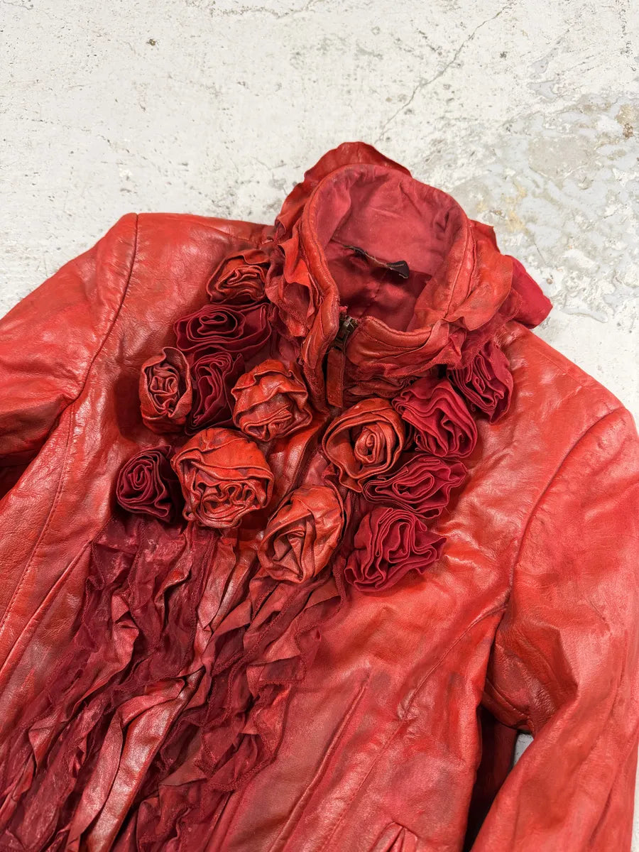 2000s Roberto Cavalli Red Rose Glamour Leather Jacket  EFfpUSb 9