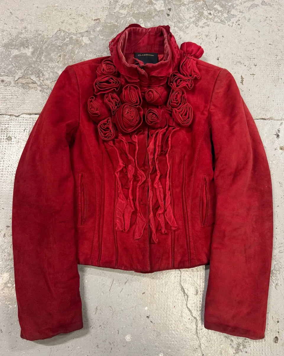 2000s Roberto Cavalli Red Roses Suede Leather Jacket NEvxBkY 0