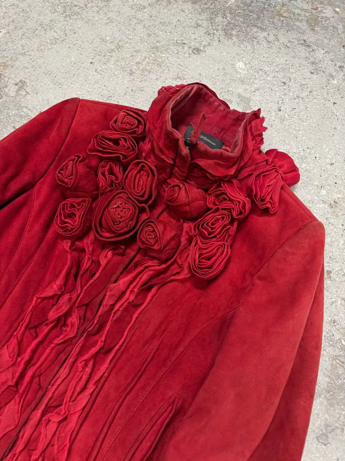 2000s Roberto Cavalli Red Roses Suede Leather Jacket NEvxBkY 1