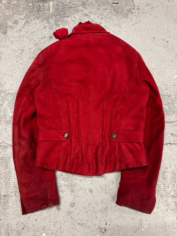 2000s Roberto Cavalli Red Roses Suede Leather Jacket NEvxBkY 2