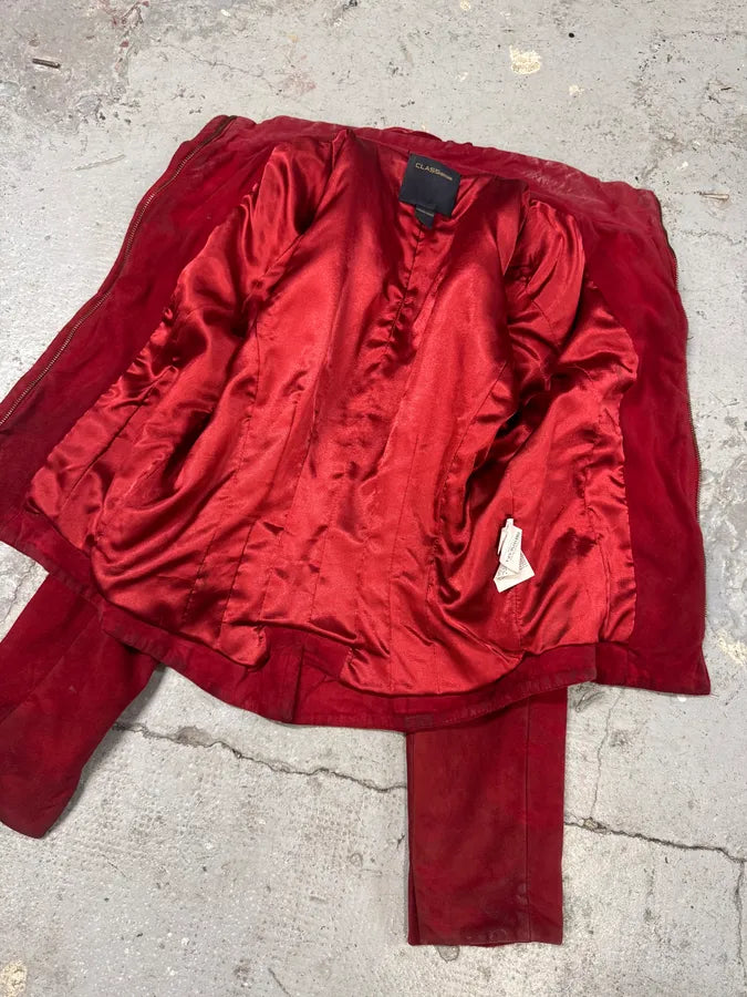 2000s Roberto Cavalli Red Roses Suede Leather Jacket NEvxBkY 3