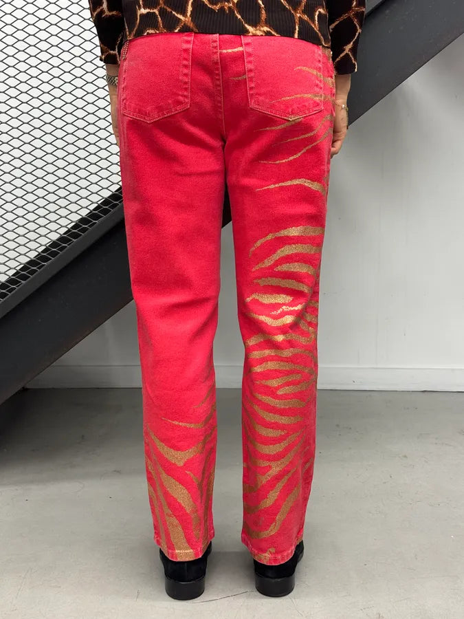 2000s Roberto Cavalli Red Zebra Stripe Gold Glitter Pants aitDEgM 4