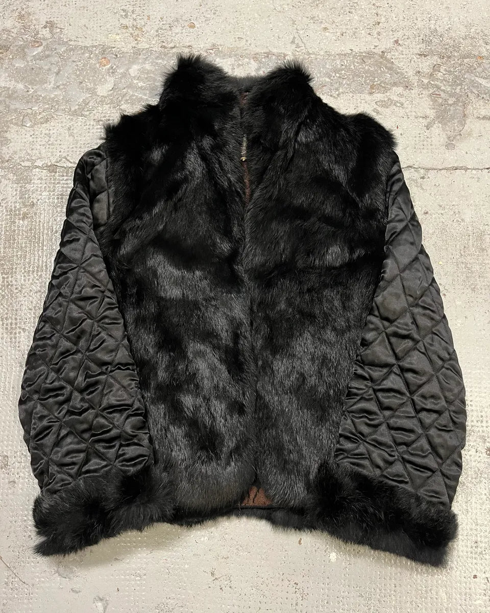 2000s Roberto Cavalli Reversible Black Fur Puffer & Ornament Brown Jacket RmURyhy 1