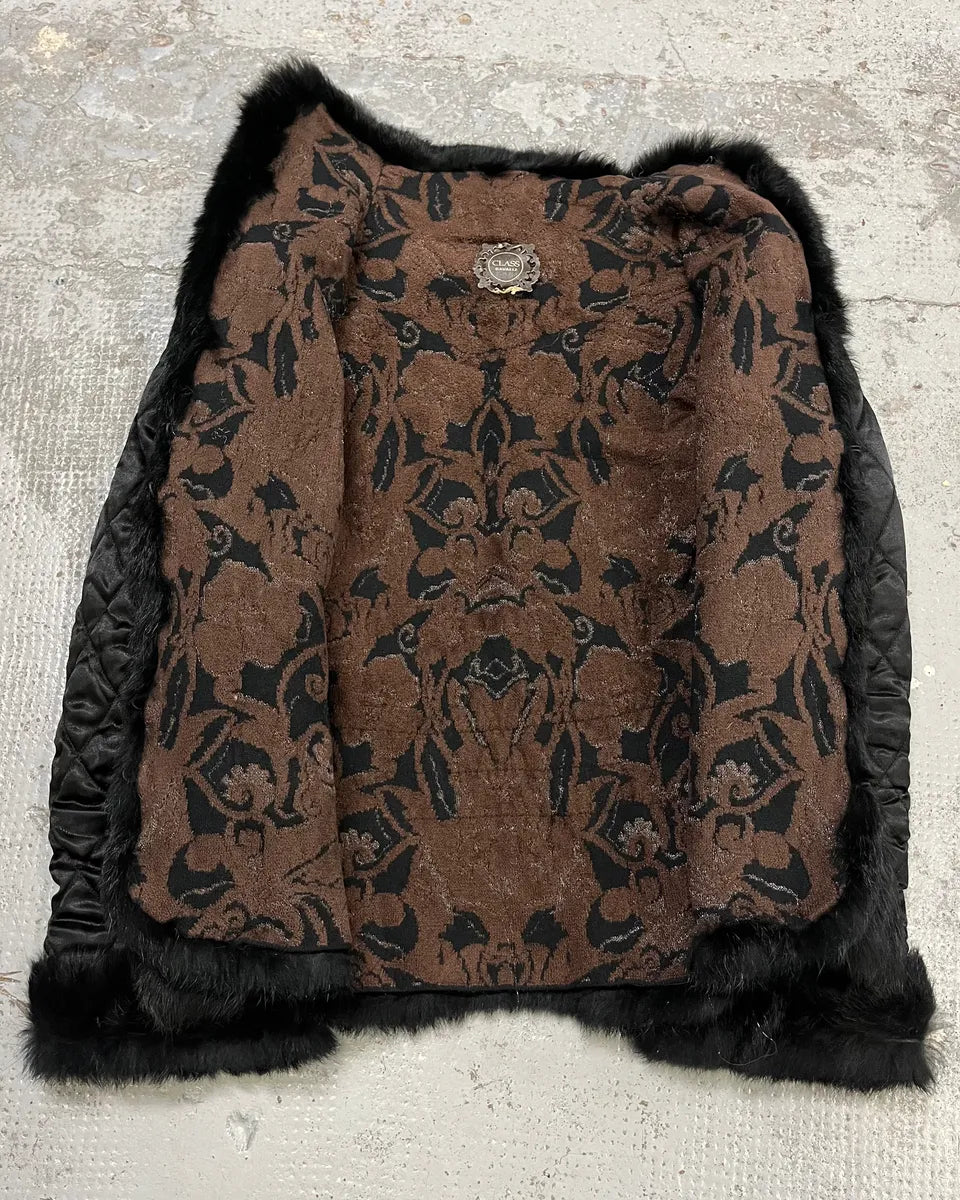 2000s Roberto Cavalli Reversible Black Fur Puffer & Ornament Brown Jacket RmURyhy 13