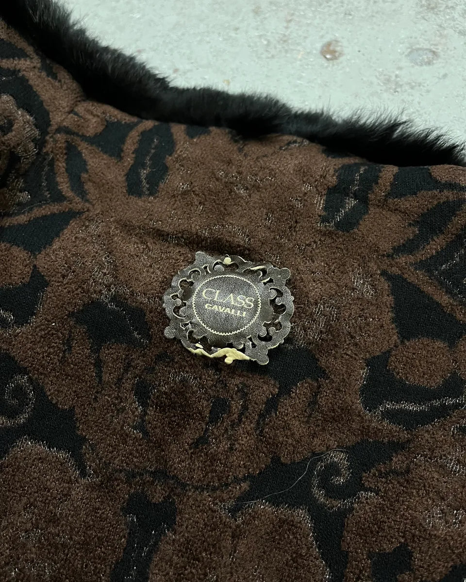 2000s Roberto Cavalli Reversible Black Fur Puffer & Ornament Brown Jacket RmURyhy 14
