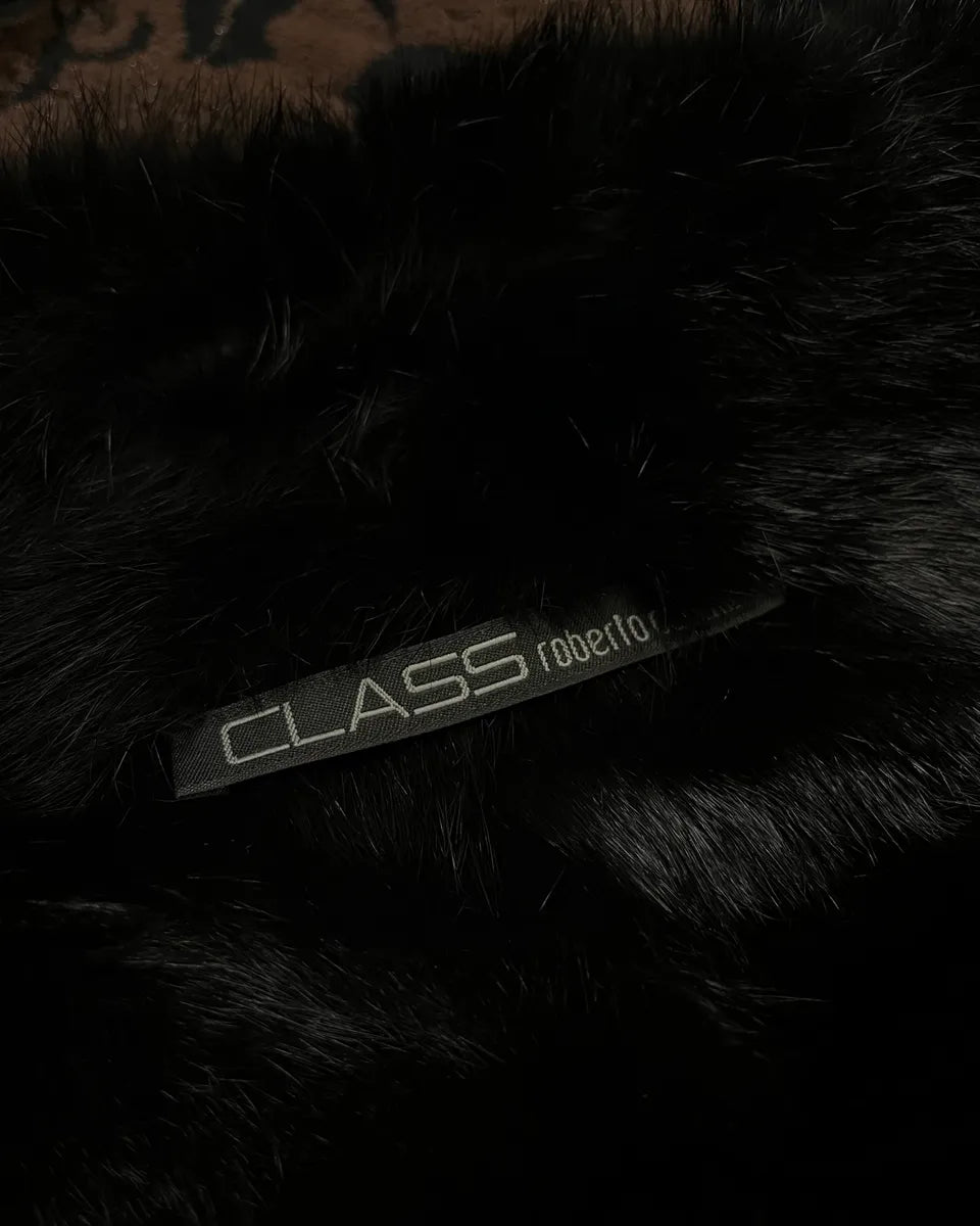 2000s Roberto Cavalli Reversible Black Fur Puffer & Ornament Brown Jacket RmURyhy 15