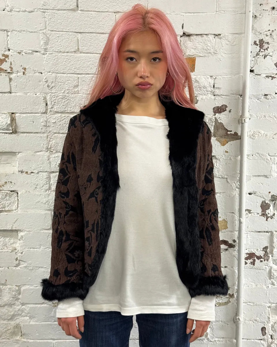 2000s Roberto Cavalli Reversible Black Fur Puffer & Ornament Brown Jacket RmURyhy 2