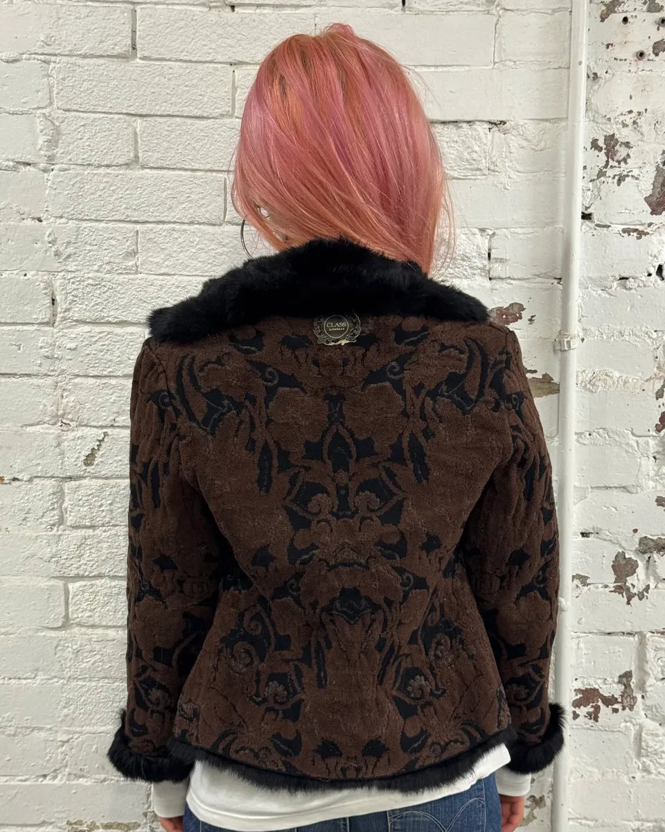 2000s Roberto Cavalli Reversible Black Fur Puffer & Ornament Brown Jacket RmURyhy 3