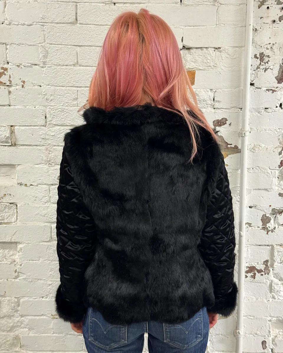 2000s Roberto Cavalli Reversible Black Fur Puffer & Ornament Brown Jacket RmURyhy 5