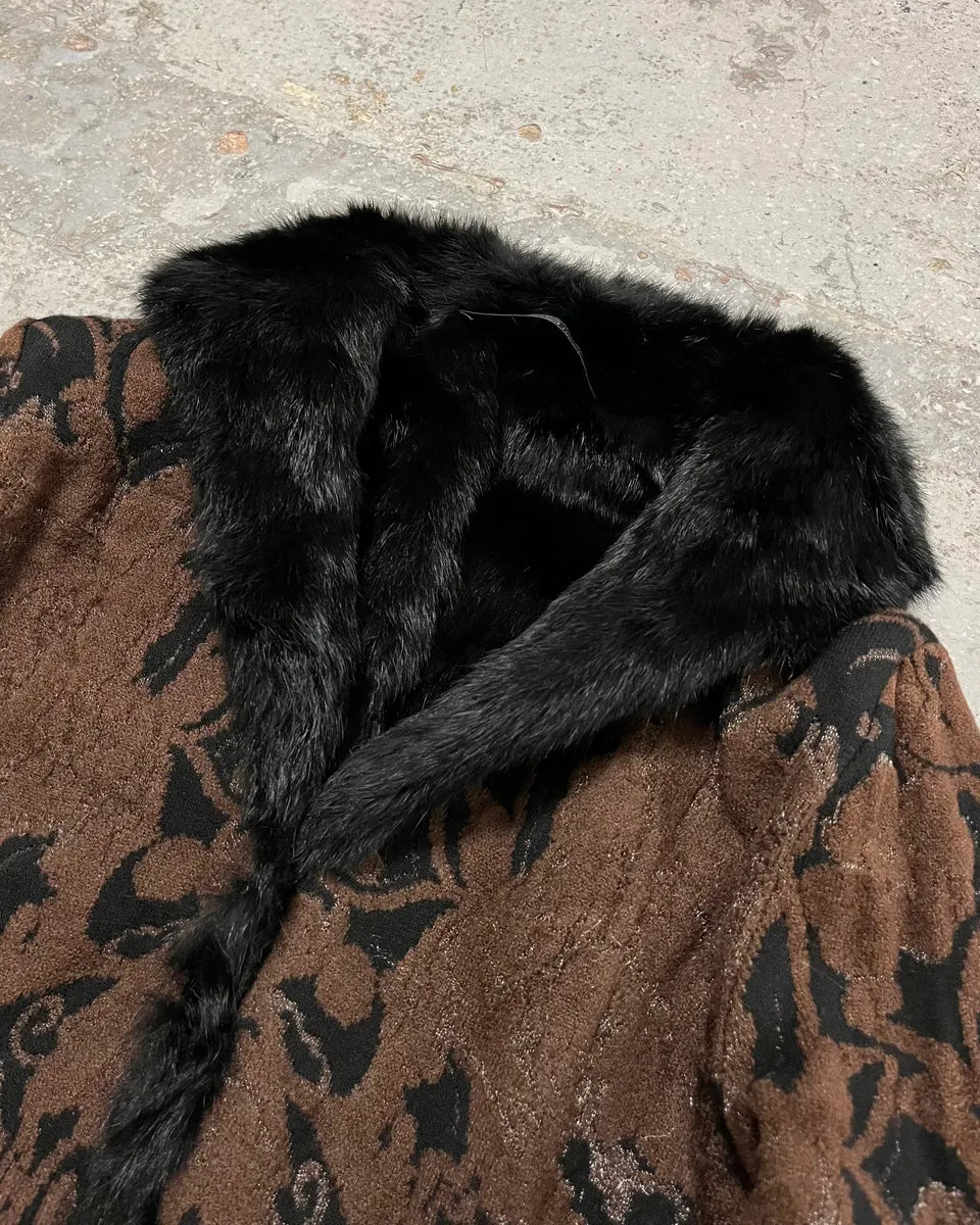 2000s Roberto Cavalli Reversible Black Fur Puffer & Ornament Brown Jacket RmURyhy 7