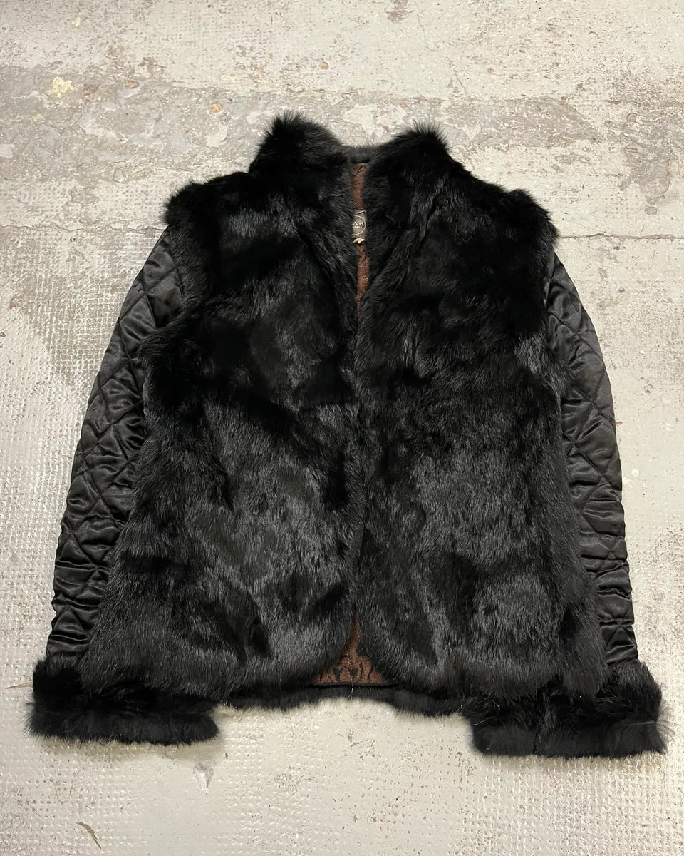 2000s Roberto Cavalli Reversible Black Fur Puffer & Ornament Brown Jacket RmURyhy 9