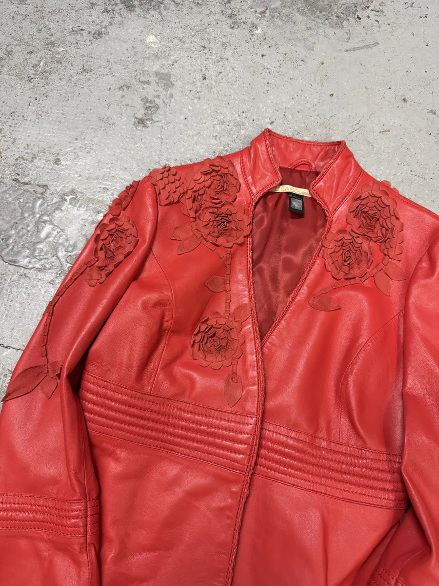 2000s Roberto Cavalli Roses Flowers Patchwork Red Leather Jacket BDZxsJY 8