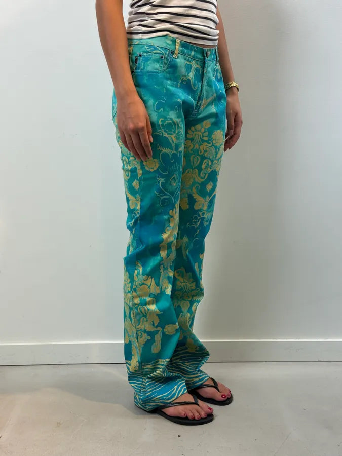 2000s Roberto Cavalli Royal Exotic Blue Turquoise Cotton Pants piudWxq 2