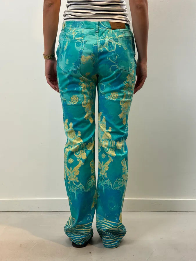 2000s Roberto Cavalli Royal Exotic Blue Turquoise Cotton Pants piudWxq 3