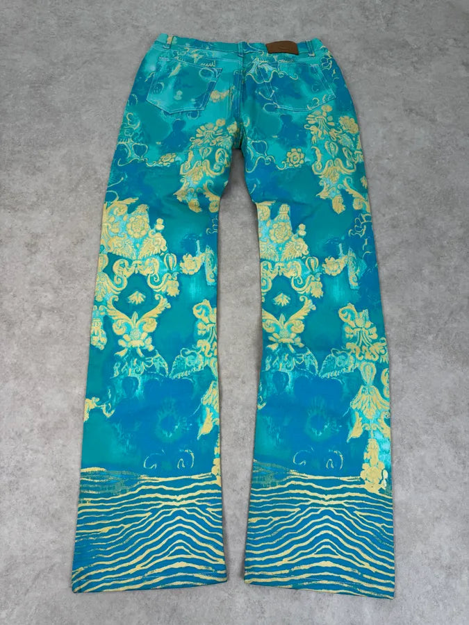 2000s Roberto Cavalli Royal Exotic Blue Turquoise Cotton Pants piudWxq 4