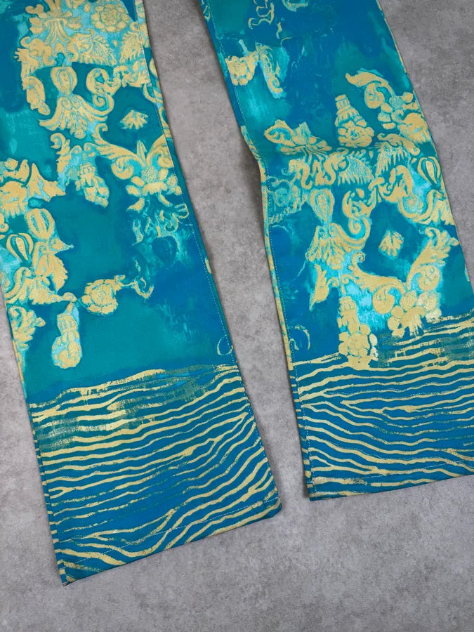 2000s Roberto Cavalli Royal Exotic Blue Turquoise Cotton Pants piudWxq 6