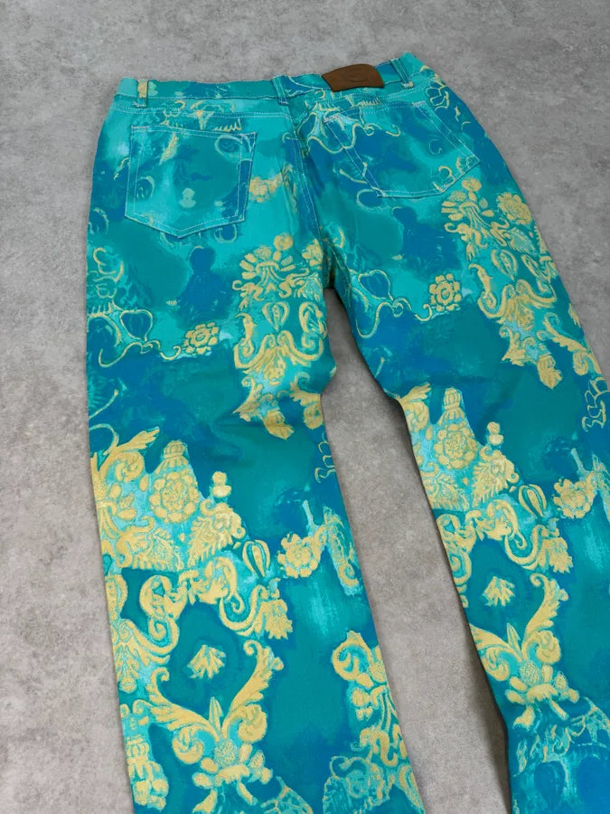 2000s Roberto Cavalli Royal Exotic Blue Turquoise Cotton Pants piudWxq 7