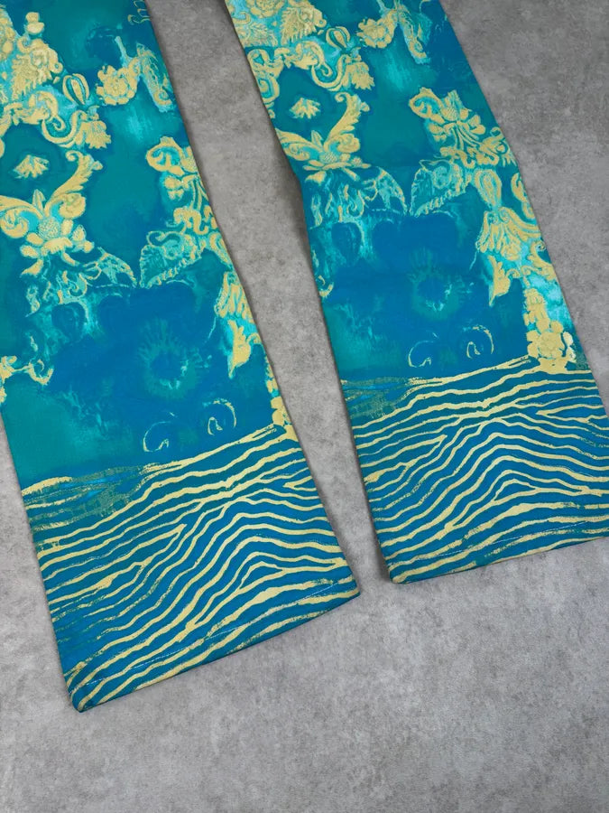2000s Roberto Cavalli Royal Exotic Blue Turquoise Cotton Pants piudWxq 9