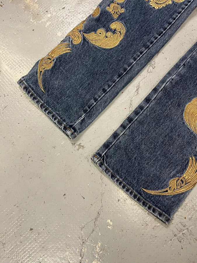 2000s Roberto Cavalli Royal Golden Molding Embroidered Denim Jeans pNkjDES 2