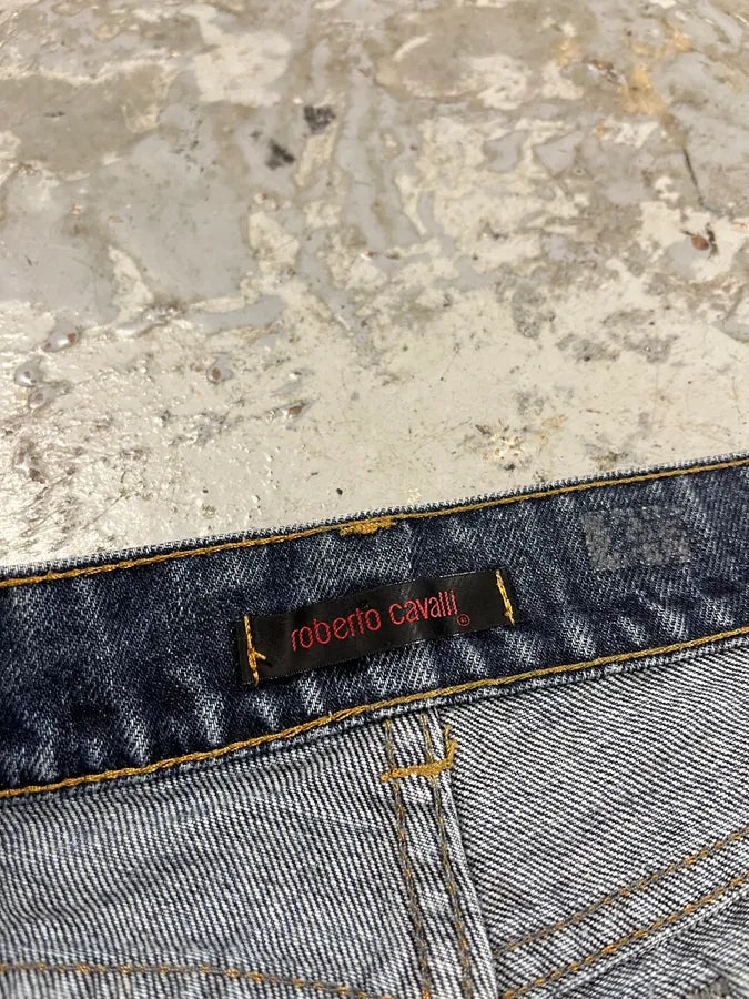 2000s Roberto Cavalli Royal Golden Molding Embroidered Denim Jeans pNkjDES 6