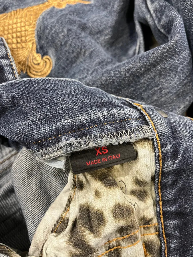 2000s Roberto Cavalli Royal Golden Molding Embroidered Denim Jeans pNkjDES 7