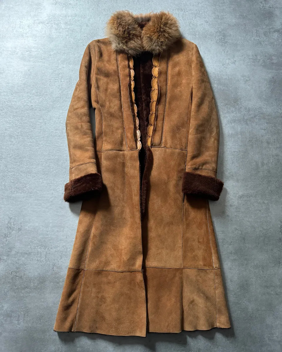 2000s Roberto Cavalli Royal Leather Long Camel Coat QfbxyDz 0