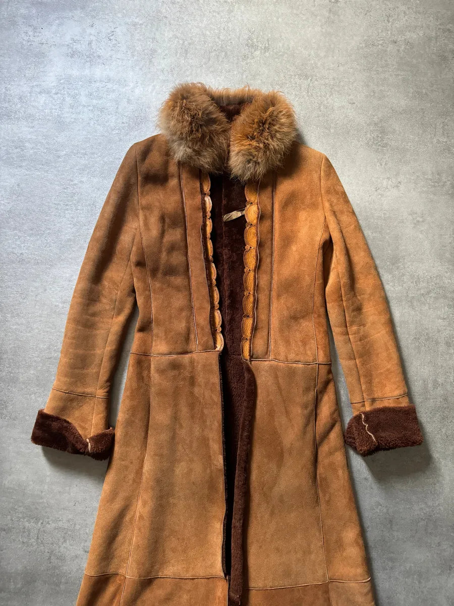 2000s Roberto Cavalli Royal Leather Long Camel Coat QfbxyDz 4