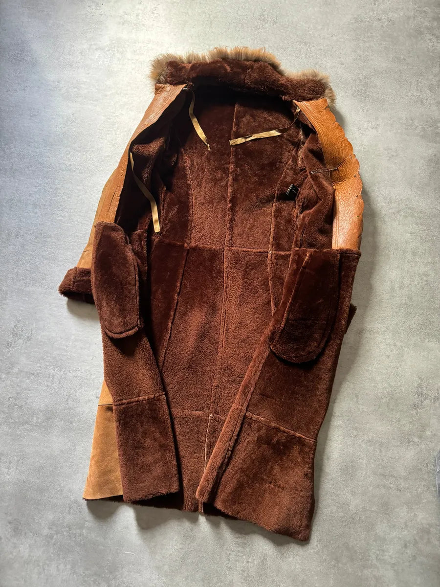 2000s Roberto Cavalli Royal Leather Long Camel Coat QfbxyDz 5