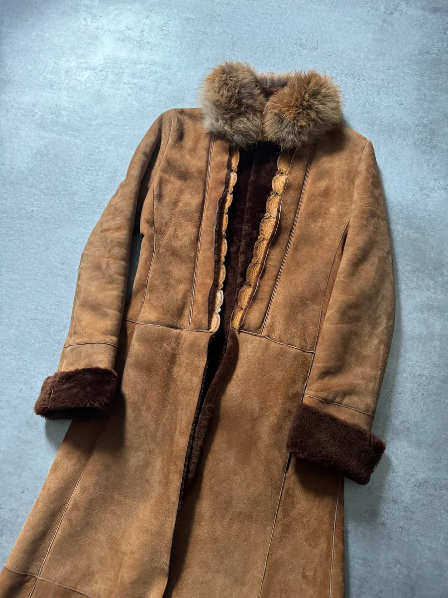 2000s Roberto Cavalli Royal Leather Long Camel Coat QfbxyDz 3