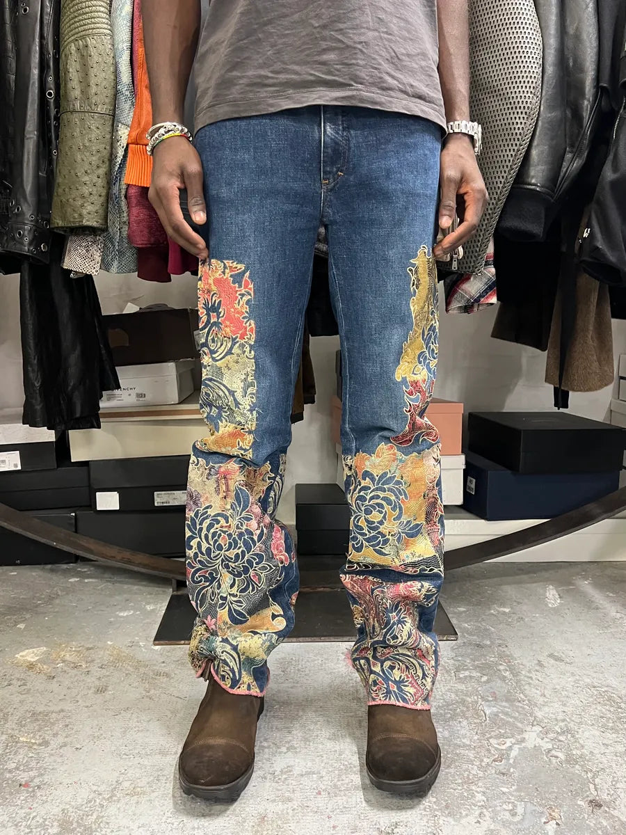 2000s Roberto Cavalli Royal Premium Embroidered Blue Denim Jeans yCVukdU 0