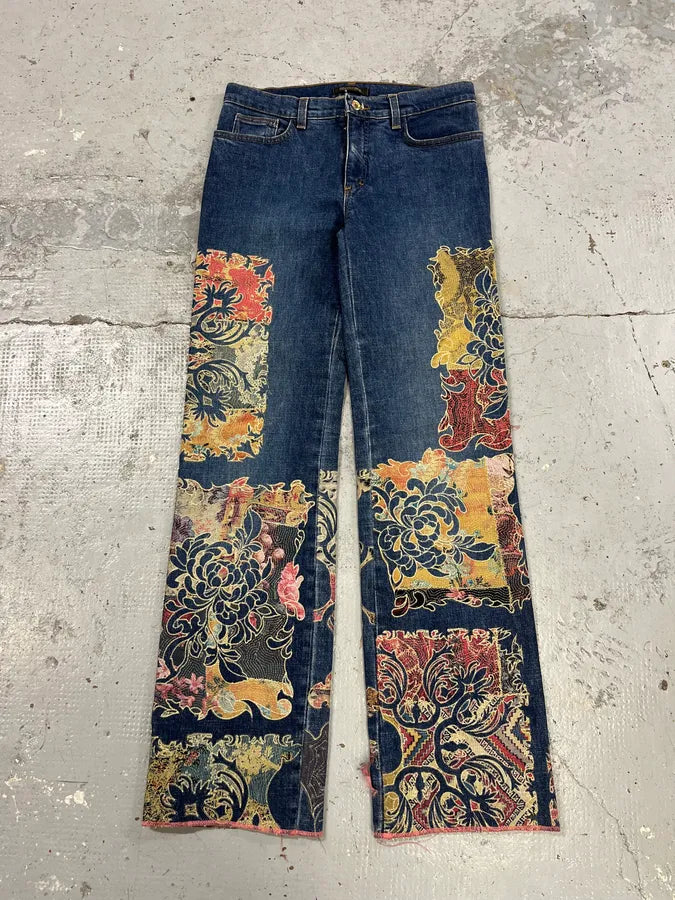 2000s Roberto Cavalli Royal Premium Embroidered Blue Denim Jeans yCVukdU 2