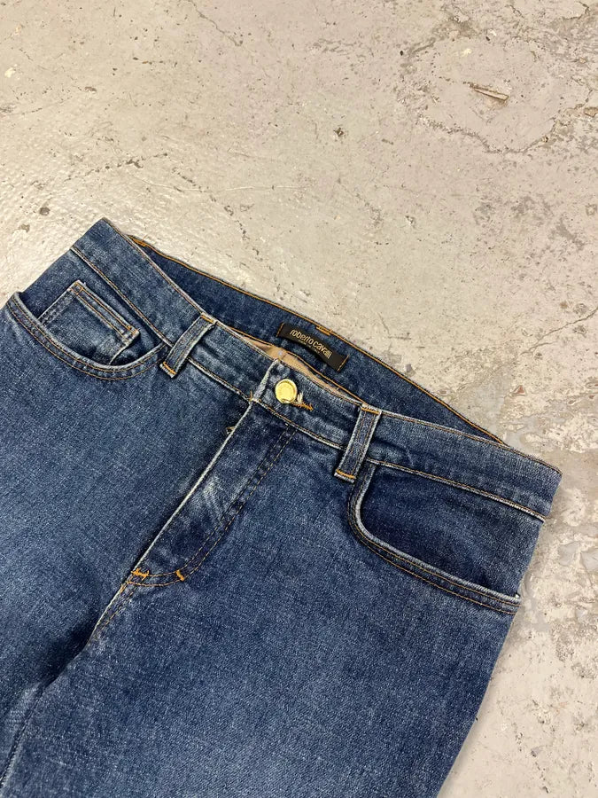 2000s Roberto Cavalli Royal Premium Embroidered Blue Denim Jeans yCVukdU 6