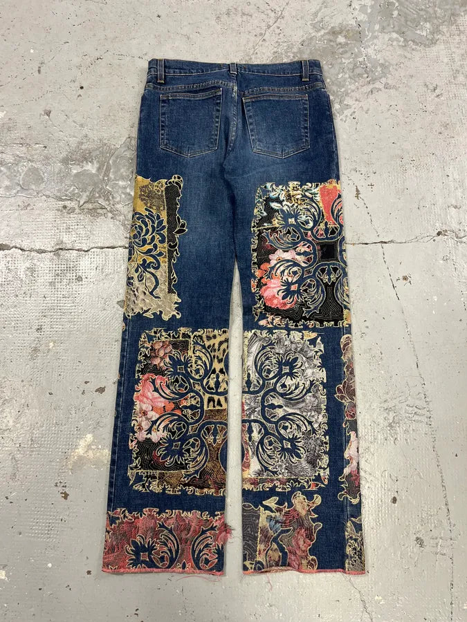 2000s Roberto Cavalli Royal Premium Embroidered Blue Denim Jeans yCVukdU 7