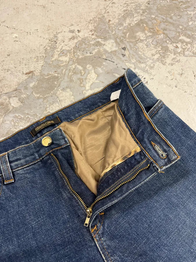2000s Roberto Cavalli Royal Premium Embroidered Blue Denim Jeans yCVukdU 9