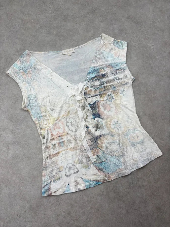 2000s Roberto Cavalli White Rust Floral Sleeveless Top qhlIJmP 3