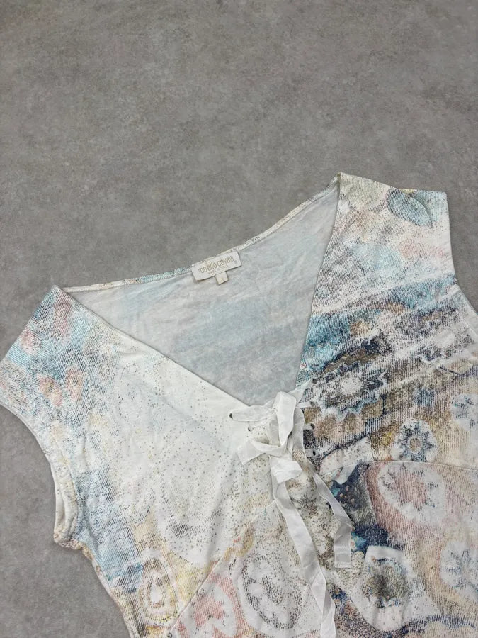 2000s Roberto Cavalli White Rust Floral Sleeveless Top qhlIJmP 4