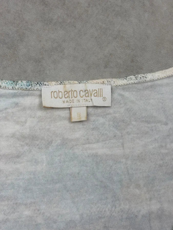 2000s Roberto Cavalli White Rust Floral Sleeveless Top qhlIJmP 6