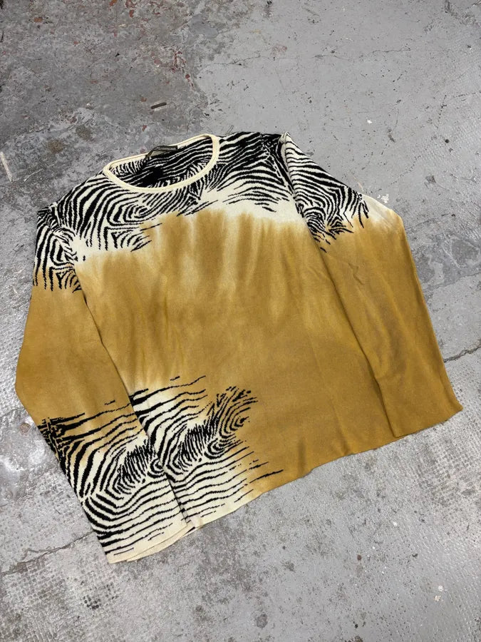 2000s Roberto Cavalli Safari White & Camel Zebra Longsleeves MdOzYiK 1