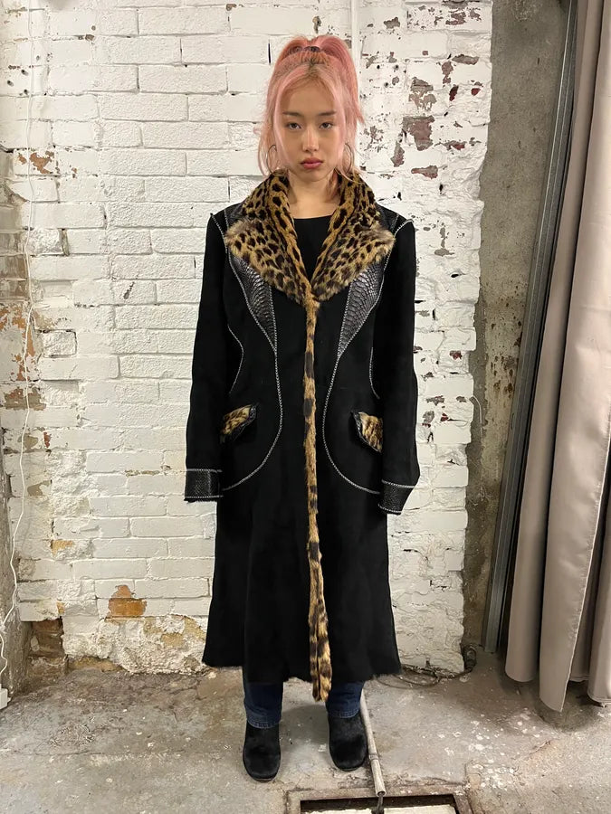 2000s Roberto Cavalli Sample Leopard Fur & Python Shearling Leather Long Coat vbJMdlS 1