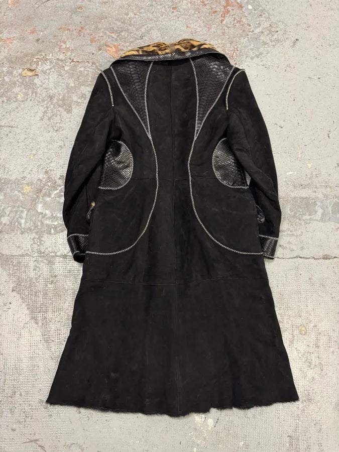 2000s Roberto Cavalli Sample Leopard Fur & Python Shearling Leather Long Coat vbJMdlS 4