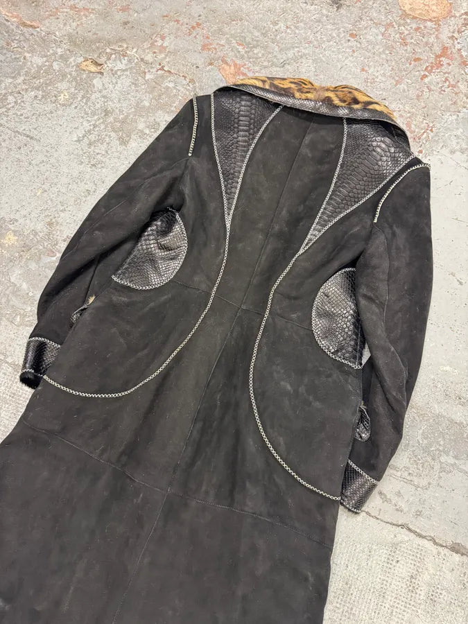 2000s Roberto Cavalli Sample Leopard Fur & Python Shearling Leather Long Coat vbJMdlS 6