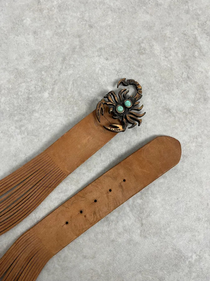 2000s Roberto Cavalli Scorpio Fringe Beige Leather Belt ZEjkcMc 4