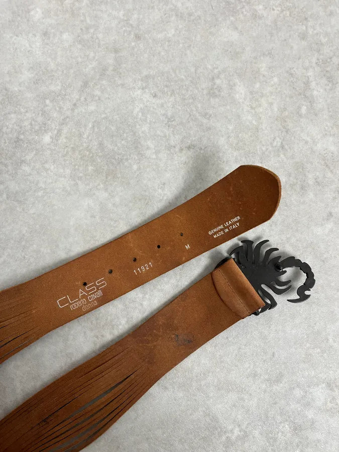 2000s Roberto Cavalli Scorpio Fringe Beige Leather Belt ZEjkcMc 3