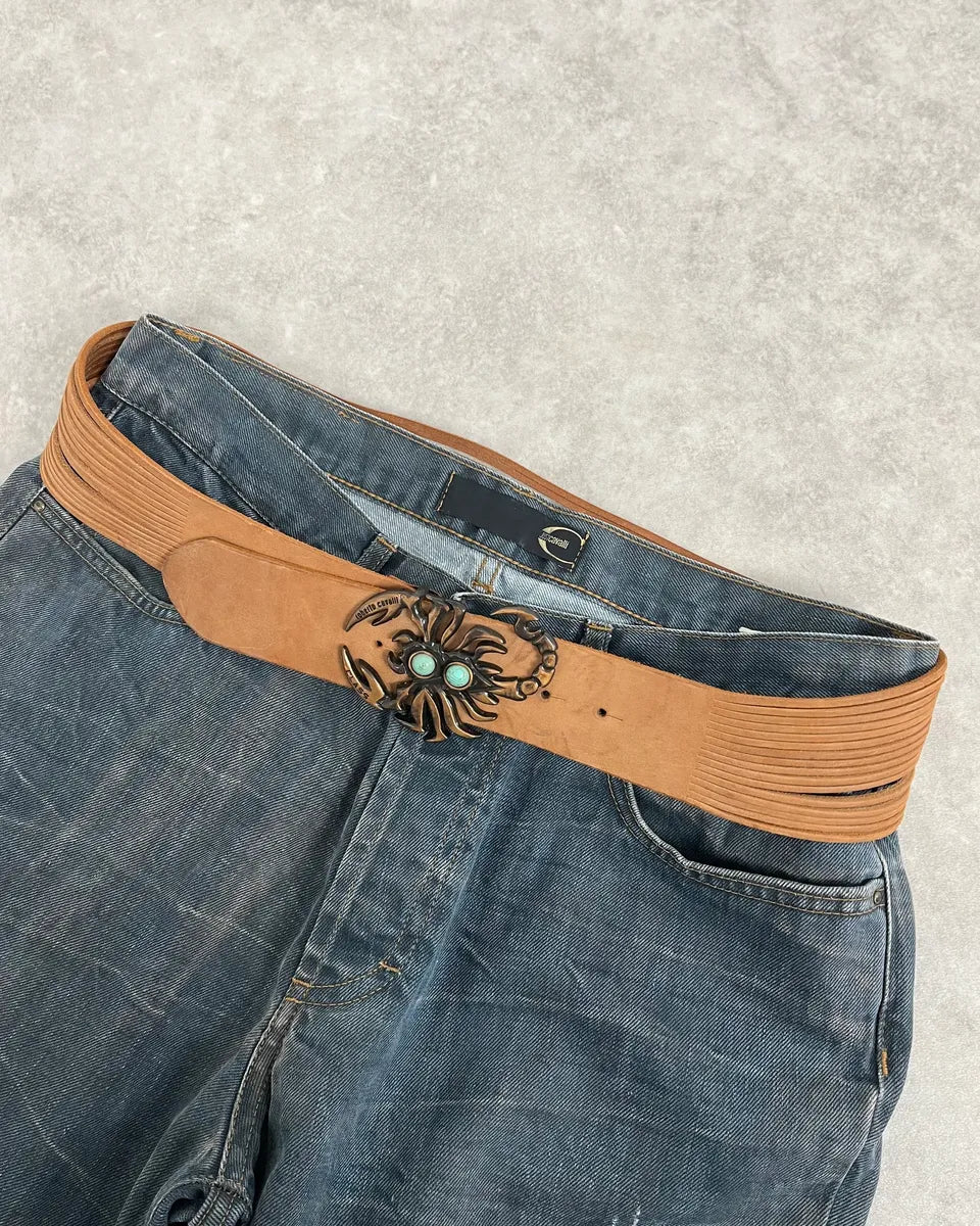 2000s Roberto Cavalli Scorpio Fringe Beige Leather Belt ZEjkcMc 0