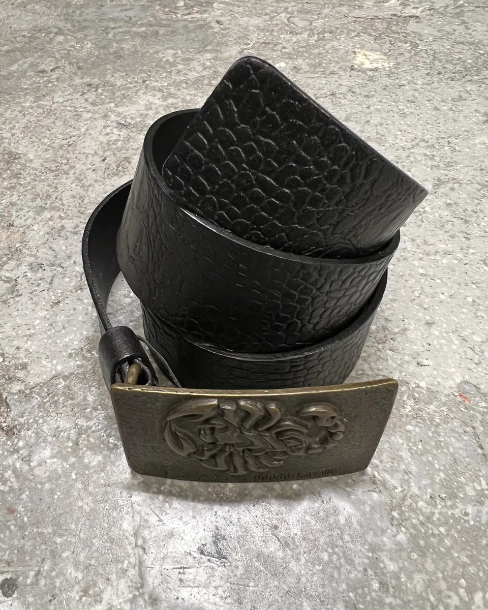 2000s Roberto Cavalli Scorpion Buckle Black Leather Belt (OS) 2