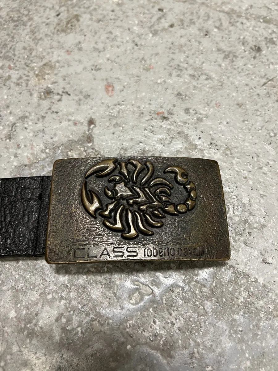2000s Roberto Cavalli Scorpion Buckle Black Leather Belt (OS) 3