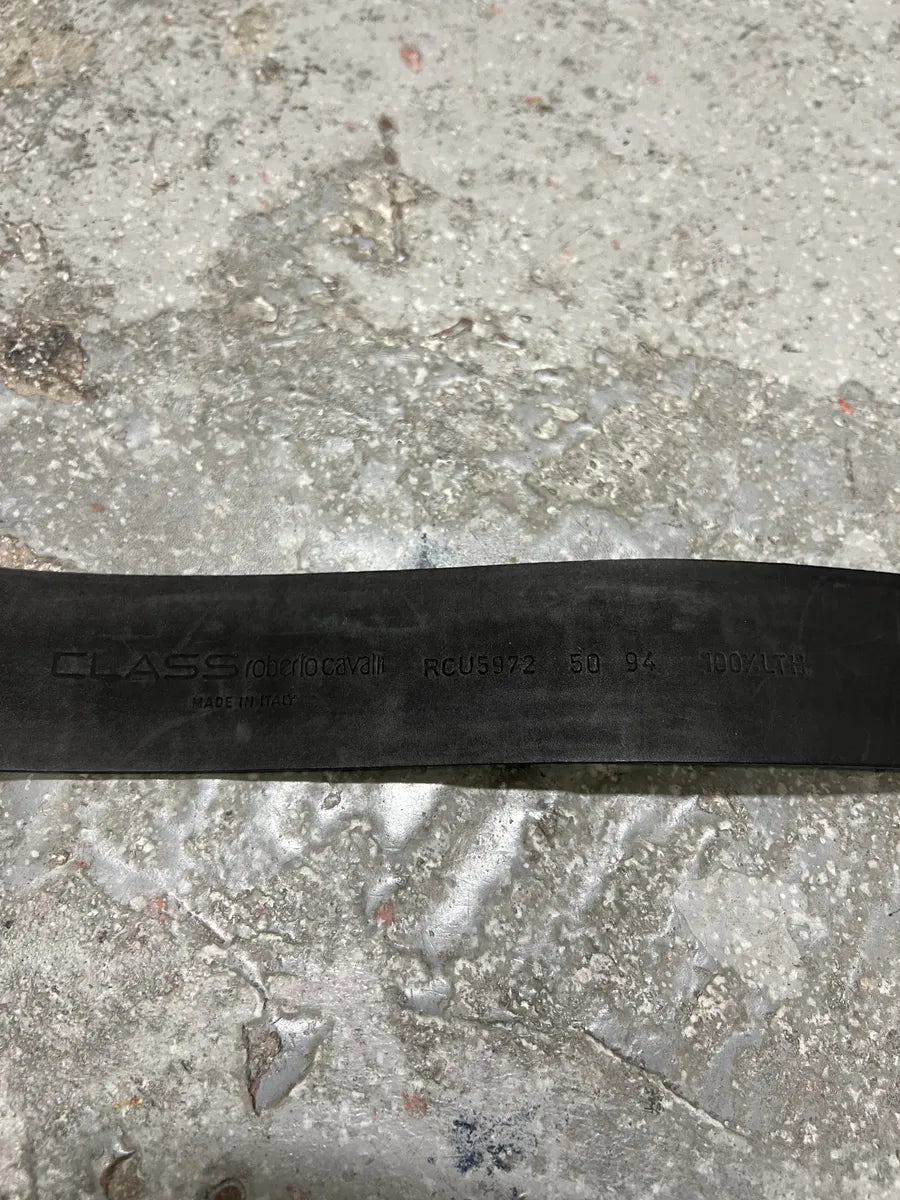 2000s Roberto Cavalli Scorpion Buckle Black Leather Belt (OS) 4