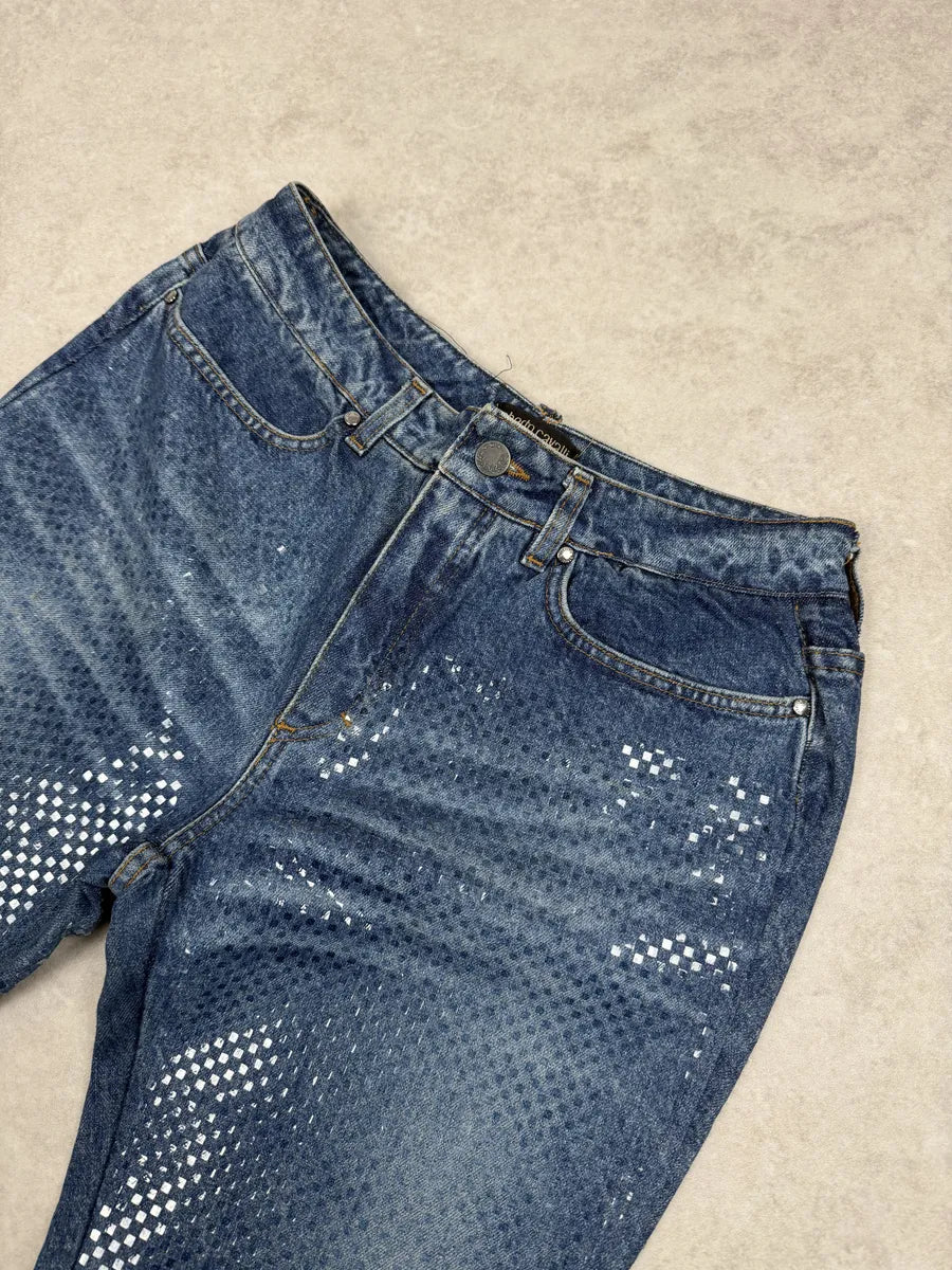 2000s Roberto Cavalli Shiny Blue Denim Jeans bhxlZuG 4