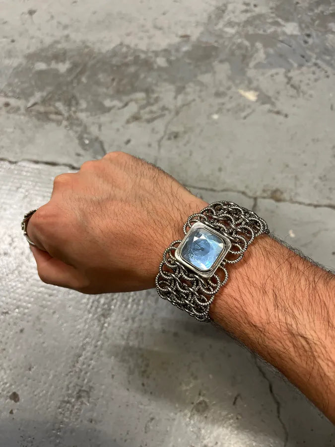 2000s Roberto Cavalli Silver Chain Blue Dial Watch UPFKfJy 0
