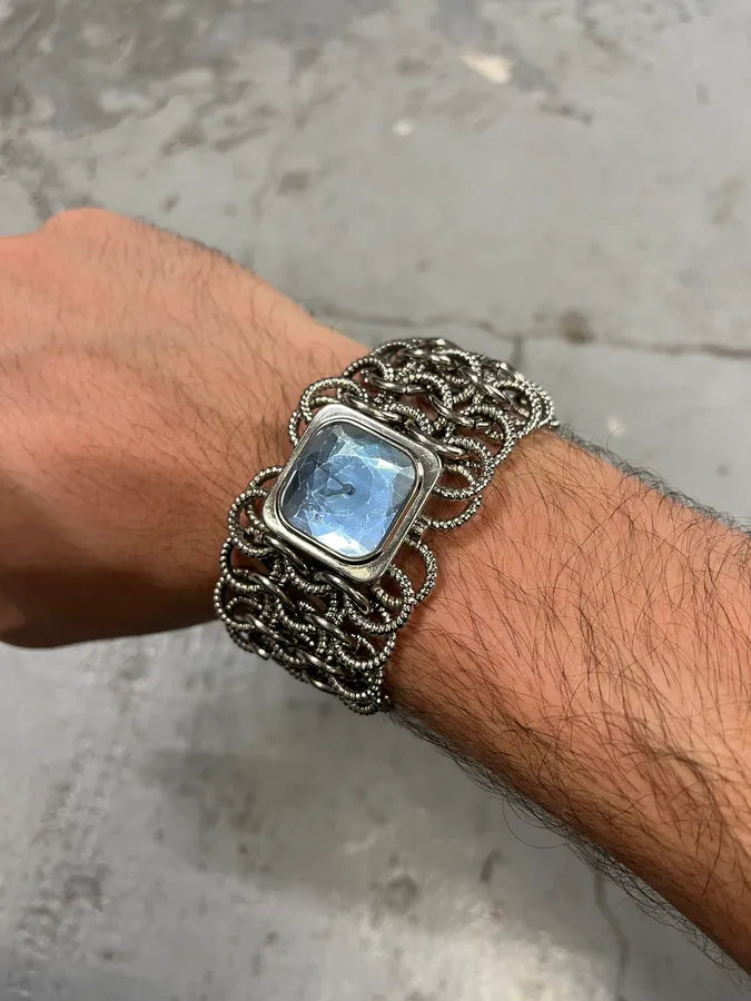 2000s Roberto Cavalli Silver Chain Blue Dial Watch UPFKfJy 1